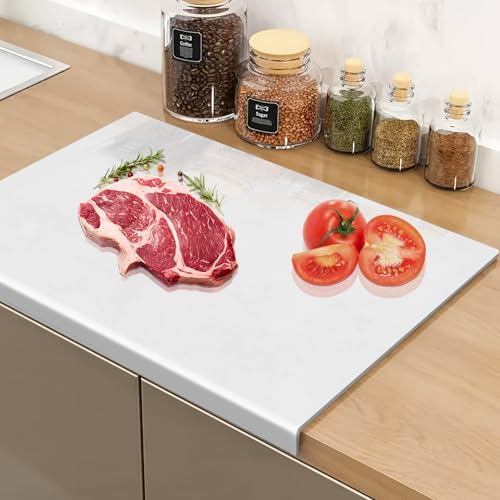3-Piece Acrylic Cutting Board Set with Counter Lip, 3 Sizes (17.5x13.5/16x12/11.5x7.5Inch) for Kitchen Countertops, Non-Slip Durable White Countertop Protector, Ideal for Home Decor Housewarming Gifts