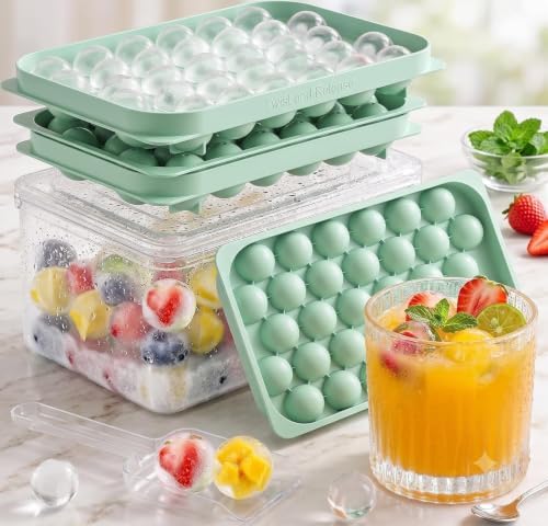 Mini Ice Cube Trays with Lid & Bin, 64 Round Ice Balls, 0.8 Inch, 2 Pack