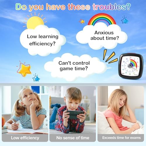 Secura 60-Minute Visual Timer, Silent Study Timer for Kids and Adults