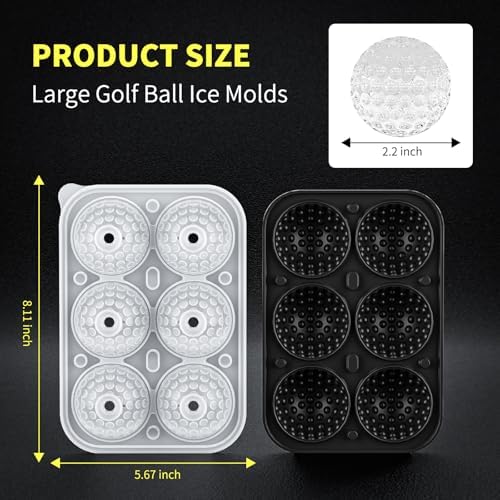6 Chamber 2.2" 3D Golf Gifts Ice Cube Tray With Funnel,Large Round Ice Ball Maker Mold Silicone Fun Shapes Bourbon Sphere Ice Molds,For Chilling Whiskey,Cocktails,Bourbon,Brandy and Beverages