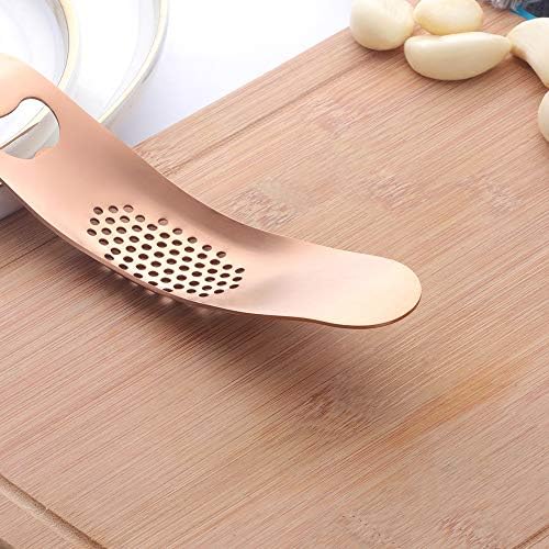 Stainless Steel Garlic Press Mincer,Kitchen Gadget with Handle,Easy Use &Clean, Dishwasher Safe,for Nuts & Seeds (Rose Gold)
