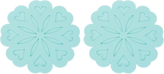 uxcell 2Pcs Silicone Trivet Mats, Flower Pattern Silicone Pad Hot Pad Pan Protectors Table Protector Heat Resistant Mat for Countertop, Hot Dishes, Hot Pots and Pans, Blue Green
