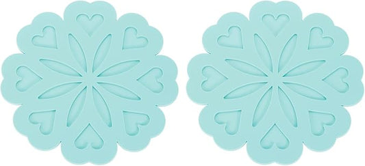 uxcell 2Pcs Silicone Trivet Mats, Flower Pattern Silicone Pad Hot Pad Pan Protectors Table Protector Heat Resistant Mat for Countertop, Hot Dishes, Hot Pots and Pans, Blue Green