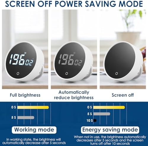 2 Pcs Digital Kitchen Timer with Stand, Magnetic Smart Productivity Timer 200 Minute Countdown Coutup Timer with Large LED Display Volume Adjustable for Cooking Gym Meeting Classroom Study Work