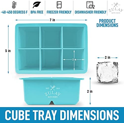 Zulay Kitchen Silicone Ice Cube Trays Set of 2 - Large Square Ice Cube Molds and Sphere Ice Ball Maker with Lid - BPA Free Reusable Ice Mold For Whiskey, Cocktails, Bourbon (Blue)