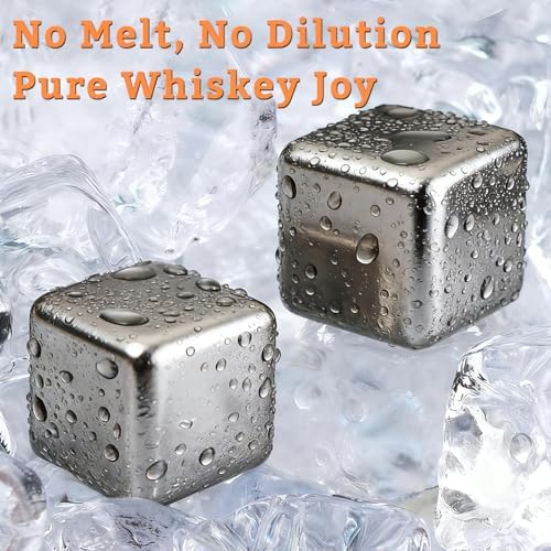 Whiskey Stones Set Gifts for Men & Reusable Metal Ice Cubes for Drinking