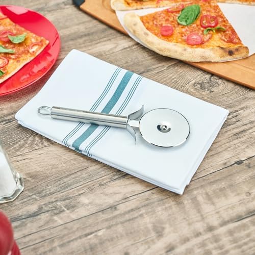 Restaurantware 7.8 Inches Stainless Steel Pizza Cutter - Stainless Steel Pizza Wheel - Ergonomic Handle, Finger Guard - For Kitchen, Silver Slicer