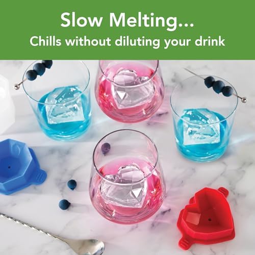Tovolo Heart and Diamond Ice Cube Molds Set of 4 Large Craft Ice Molds for Whiskey Bourbon Cocktails, Easy Fill Stackable Silicone Ice Cube Trays with Leak Proof Lids Dishwasher Safe BPA Free