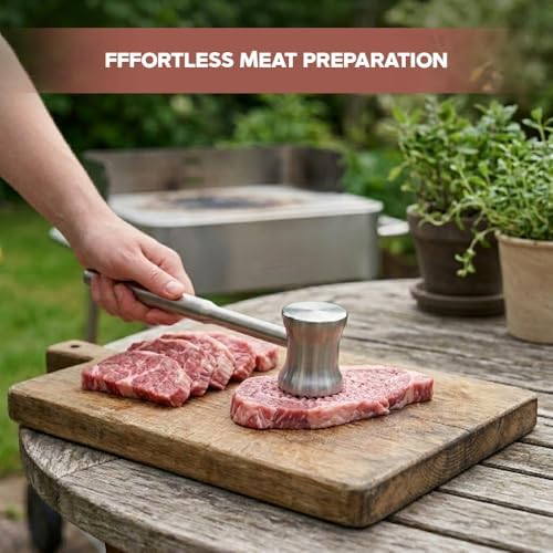 304 Stainless Steel Tenderizer Mallet Dual-Sided Hammer, Heavy Duty Pounder Tool for Steak, Beef & Chicken Cutlets, Textured Grip Kitchen Mallet, Dishwasher Safe Beater for Cooking