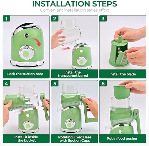 SUSTEAS Rotary Cheese Grater Hand Crank, Kitchen Shredder Vegetable Slicer