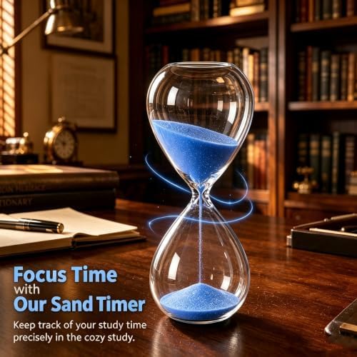 Hourglass, HoveBeaty Blue Sand Timer, 15 Minute Hand-Blown Glass