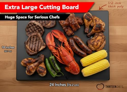 Thick XL 24x18 Plastic Cutting Board 0.75 Inch Thick, Extra Large NSF for Food Service, Black