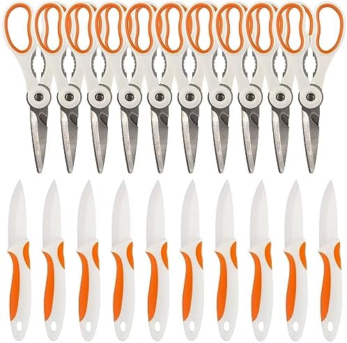 Premium 4-in-1 Kitchen Shears with Paring Knife Set - 10 Sets (10 Scissors & 10 Paring Knives)