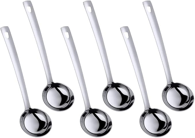 6 Pcs Silver Soup Ladle, Stainless Steel Titanium Plated Cookware Set Ergonomic Integral Forming Long Handle Cooking Utensil Set for Hotpot(12 inches/30cm)