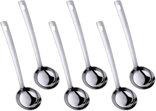 6 Pcs Silver Soup Ladle, Stainless Steel Titanium Plated Cookware Set Ergonomic Integral Forming Long Handle Cooking Utensil Set for Hotpot(12 inches/30cm)