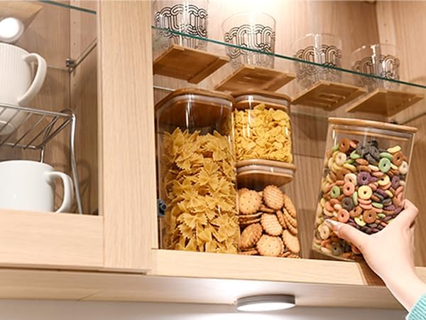 SHOWIN Glass Food Storage Jars Square 44oz, 3 Pack Glass Jars With Bamboo Lids, Kitchen Storage Containers For Spice, Candy, Cookie, Storage For Pantry Organizers