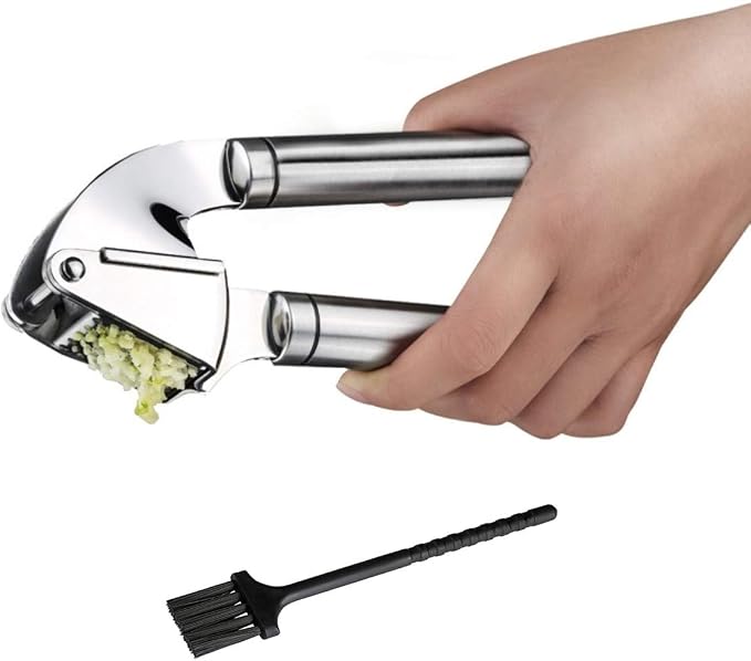 Best Garlic Press With Cleaning Brush - Solid 18/10 Stainless Steel Garlic Crusher Mincer Ginger Tools