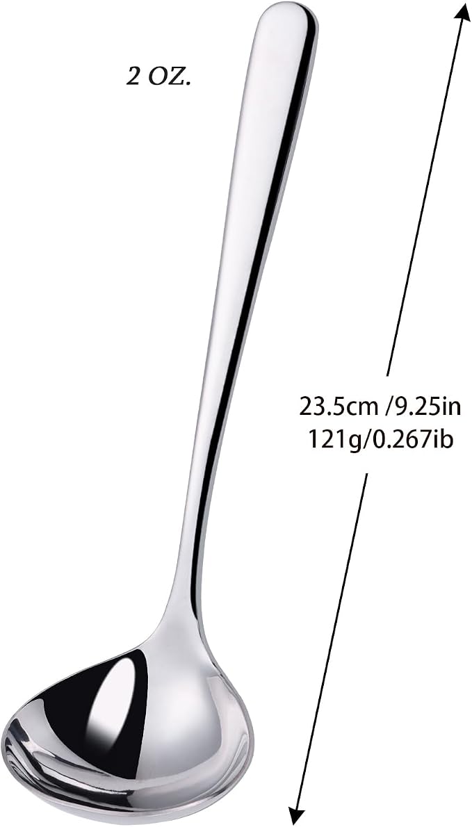 2 oz. Soup Ladles SUS304 Stainless Steel Gravy Ladle for Serving,9.5 Inch Sauce Ladel Spoon(Silver)(Set of 2)