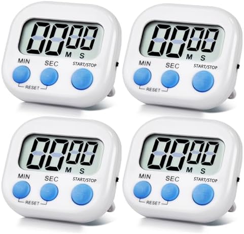 4 Pack White Digital Kitchen Timer Magnetic Digital Timer with Big Display Loud Ring Cooking Timers for Cooking, Game, Gym, Break Time, Classroom (4, White)