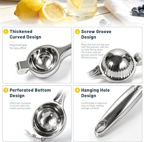 Lemon Squeezer Stainless Steel Large Manual Citrus Press Juicer | Heavy Duty, Solid Metal, Squeezer Bowl, Lime Squeezer