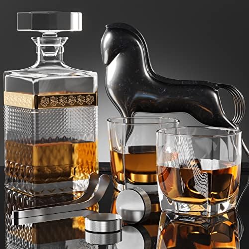 Whiskey Stone Set 7pcs | 4 Hockey Puck Whiskey Stones with Cooling Gel Interior | Hockey Stick Tongs, Elegant Glasses Gift Set | Father's Day Gift