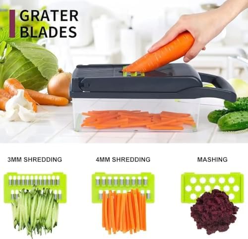 15-in-1 Multifunctional Vegetable Chopper with 8 Blades, Onion & Garlic Cutter, Slicer, Dicer, and Storage Container for Easy Food Prep