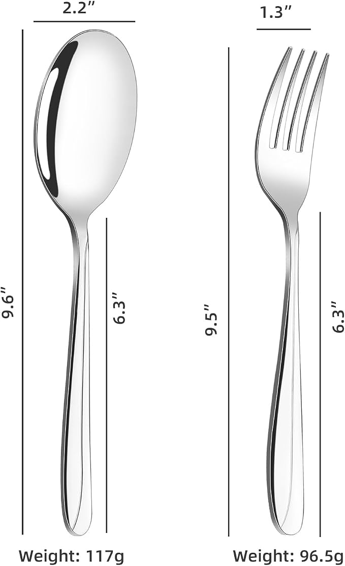 Obstnny Stainless Steel Banquet Serving Spoon Large Serving Fork (4 Piece/2 of Each)
