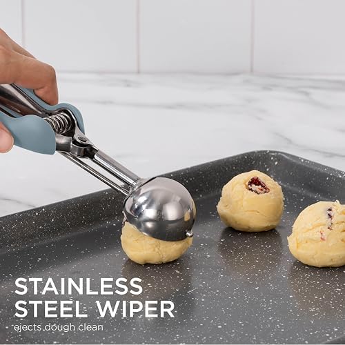 Social Chef Stainless Cookie Scoop Set - Small Cookie Dough Scooper for Great Cookies Sized Cookies - Small Ice Cream Scooper with Trigger Release, 3 Pack, Blue
