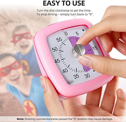Secura 60-Minute Visual Timer, Silent Study Timer for Kids and Adults