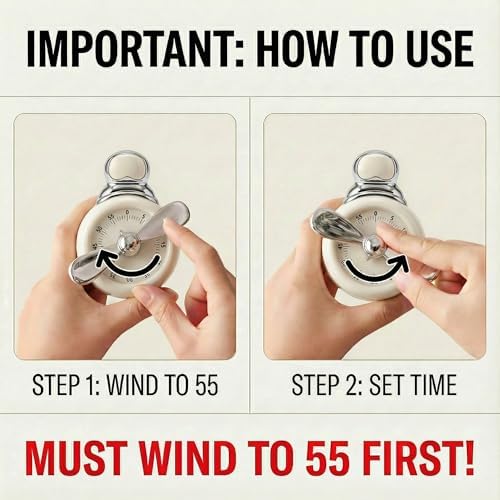 Visual Timer, Cute Magnetic Mechanical Kitchen Timer for Cooking, No Batteries Required, 60-Minute Countdown Clock for Study, Classroom, Baking, Yoga, Pomodoro - Loud Alarm (Cream White (Pilot Style))
