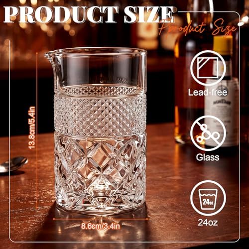 Dandat 2 Pcs 24 oz Cocktail Mixing Glass Thick Base Stirring Glass, Diamond