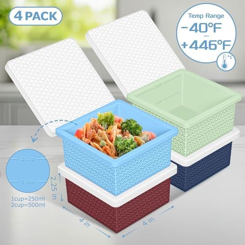 Silicone Freezer Molds for Soup Cube - 2-Cup Freezer Storage Container Tray with Lid,4 Pack Stackable Ice Cube Trays for Portion Control,Food Storage & Meal Prep (Green+Light Blue+Burgundy+Dark Blue)