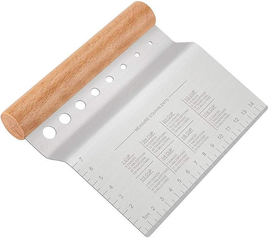Stainless Steel Pastry Scraper, Dough/Pastry/Bread Bench Scraper/Cutter/Chopper/Pizza Cutter /Stainless Herbal Peeling Machine with Non-Slip Rectangle Wood Handle and Herb Stripper 8-hole