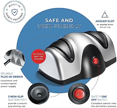 Sagler Electric Kitchen Knife Sharpener - 2 Stage Knife Sharpener with Sapphirite Wheels - Repair, Restore, Polish Blades, Cutters - Black
