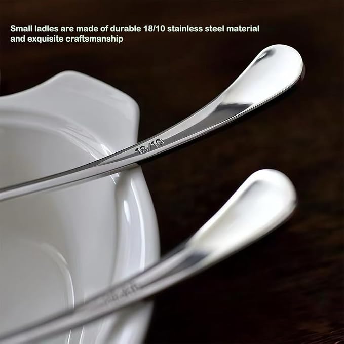 Small Ladle, Gravy Ladle, 7.9 Inch Sauce Ladles, 18/10 Stainless Steel Small Gravy Soup Spoon for Spooning Gravies or Sauces, Set of 2(Silver）