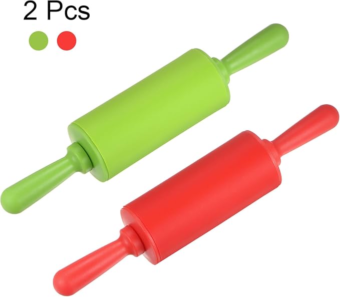 HARFINGTON Silicone Rolling Pins for Baking 9 Inch Non Stick Rolling Pin Small Roller Playdough Rolling Pins for Dough Pizza Pastry Fondant Kitchen, Red & Green