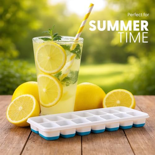 KEPLIN - 2 Pack Flexible Silicone Ice Cube Trays with Leakproof Lids, Easy Release Container, LFGB Certified and BPA Free, Parties, Cocktails and Frozen Drinks (Blue)