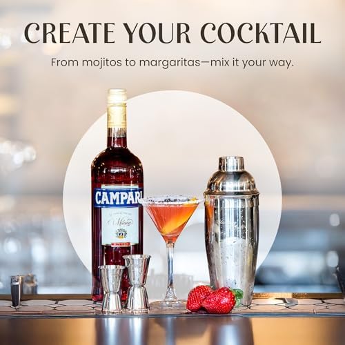 Mixology & Craft All-in-One Stainless Steel Cocktail Shaker Kit with 24 oz Cobbler Shaker, Includes Strainer, Muddler, Spoon, Jiggers, Pourers, Picks, Tongs, Bottle Opener - Gift-Ready Package Tube