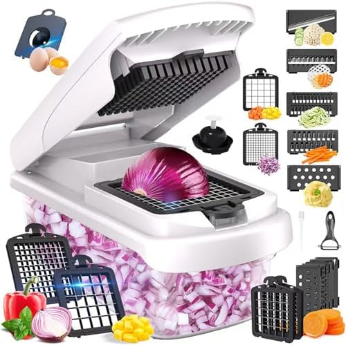 Vegetable Chopper 15 in 1 with Container – Mandoline Slicer, Onion Chopper Dicer, Food Chopper, Cheese Grater & Veggie Slicer for Kitchen Meal Prep | KIOOM