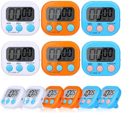 12 Pack Digital Kitchen Timers, Magnetic Countdown Timer with Loud Alarm