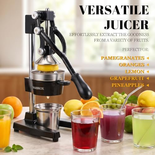 Manual Cast Iron Lemon Squeezer, Black Citrus Juicer