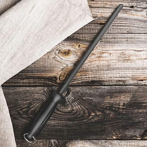 12-Inch Knife Sharpening Rod, Carbon Steel Honing Rod with Black Handle