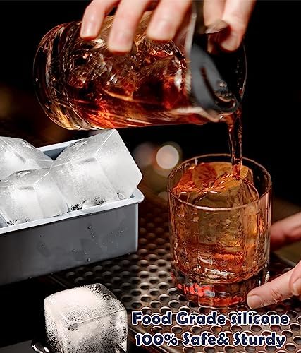 2Pack Silicone Square and Round Ice Cube Trays for Freezer - Sphere, Rose, Diamond Ice Molds for Whiskey, Cocktails & DIY, Gray