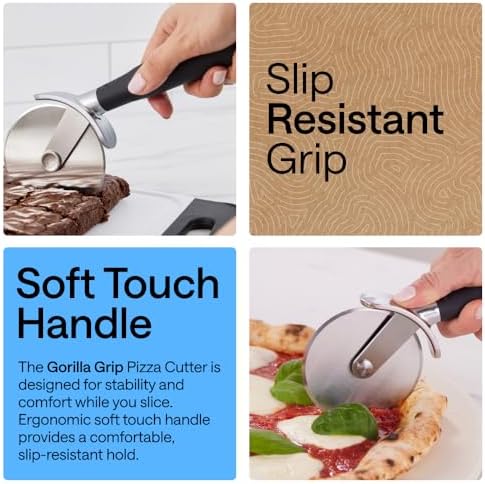 GORILLA GRIP Patented Stainless Steel Large Pizza Cutter Wheel, Black