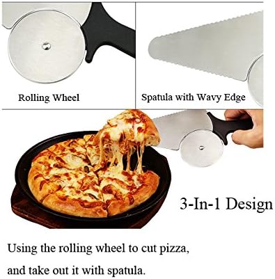 Homi styles 3 in 1 Pizza Cutter and Server Slicer - Extra Sharp Stainless-Steel Wheel Blade - Ant-Slip ergonomically shaped handle - For Home or Restaurant Use for Bread, Pie, Calzones, Pastry,