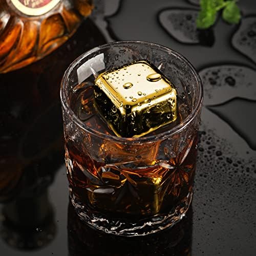 4 Large Whiskey Stones 64 cm³ (4 cu in) - Man Gift Set - Reusable Stainless Steel Metal Ice Sphere Cubes Beverage Chilling Rocks Whiskey Stones for Red Wine, Bar Beer, Scotch, Vodka Drinks