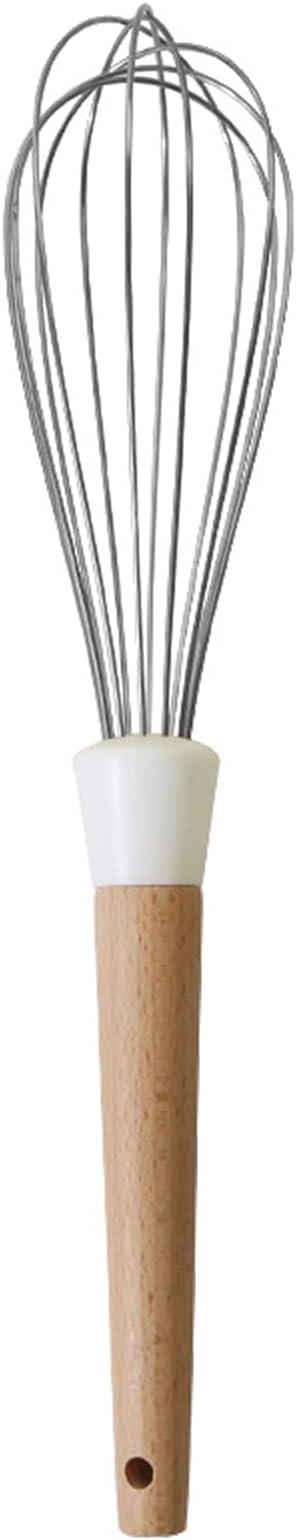 1pcs White Hangable Silicone Egg Whisk, Balloon Egg Beater, Wooden Handle Cooking Utensils for Blending Whisking Beating Stirring Cooking Backing