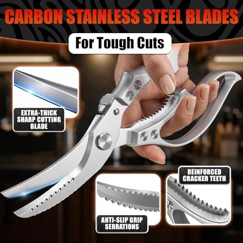 Stainless Steel Poultry Shears, Hardened Blades, Safety Lock