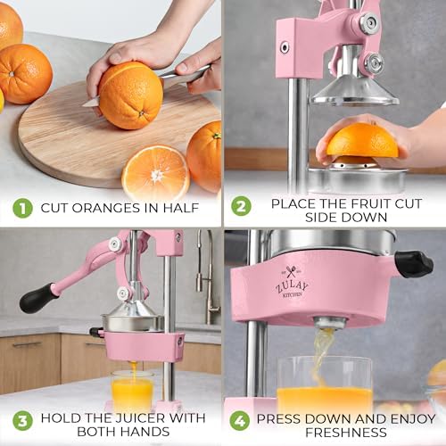Zulay Kitchen Cast Iron Juicer - Heavy Duty Orange Juicer with Detachable Strainers for Easy Cleaning, Citrus Press for Citrus Fruits, Perfect for Bartenders, Juice Lovers & Health Enthusiasts