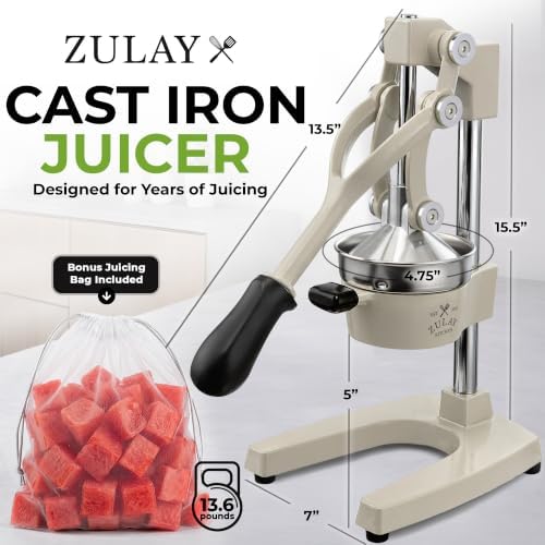 Zulay Kitchen Cast Iron Juicer - Heavy Duty Orange Juicer with Detachable Strainers for Easy Cleaning, Citrus Press for Citrus Fruits, Perfect for Bartenders, Juice Lovers & Health Enthusiasts
